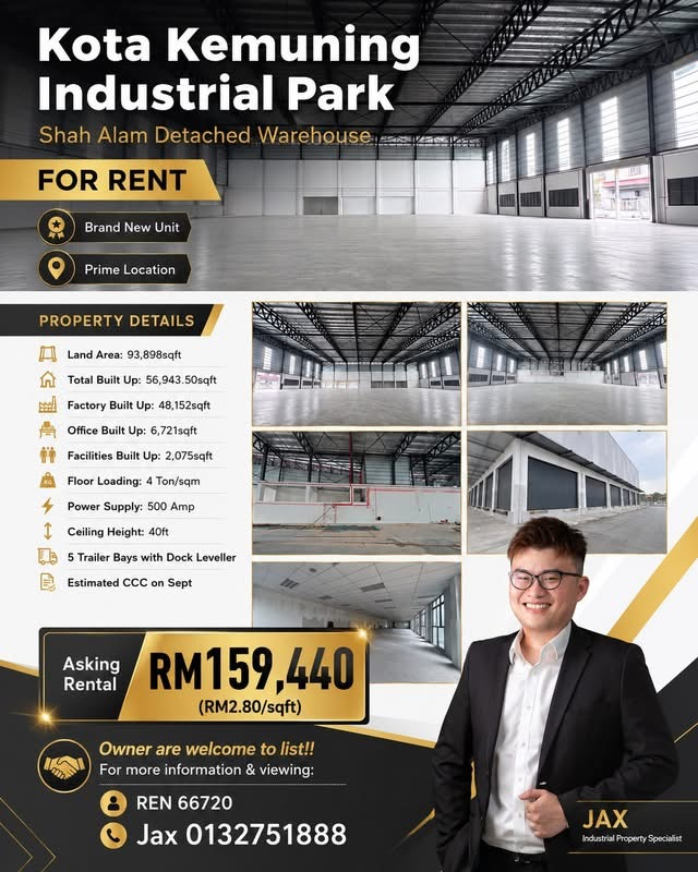 Kota Kemuning Industrial Park — Detached Warehouse For Rent — supplied photo 1