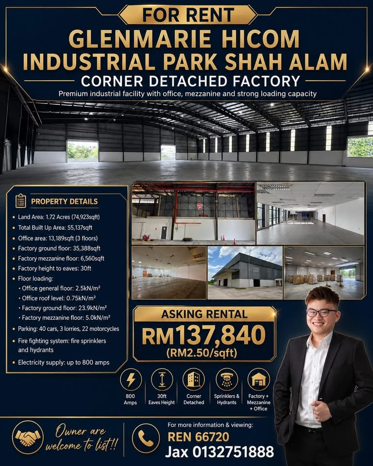 Glenmarie Hicom — Corner Detached Factory For Rent — supplied photo 1