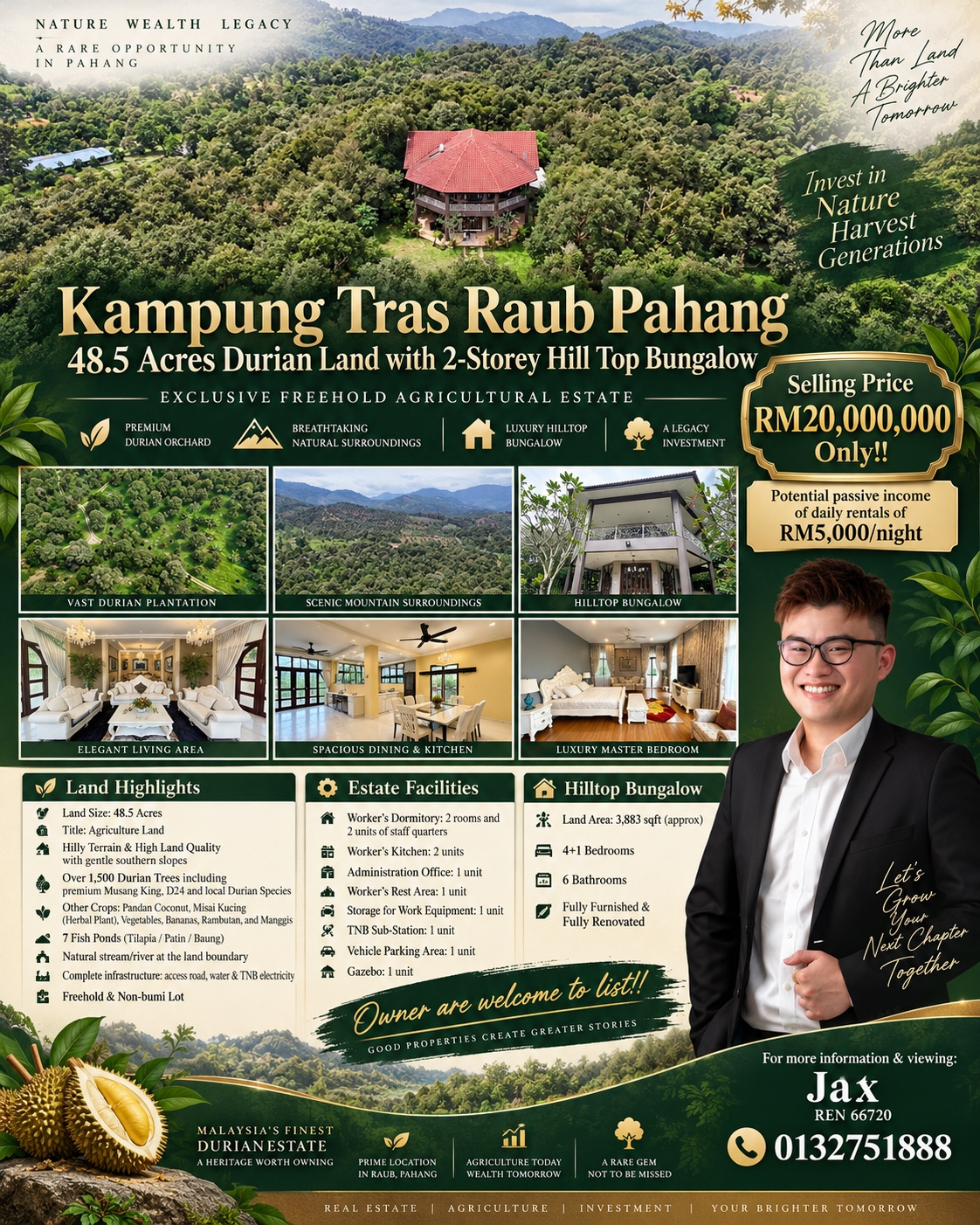 Kampung Tras Raub Pahang Durian Estate with Hilltop Bungalow For Sale — photo 1